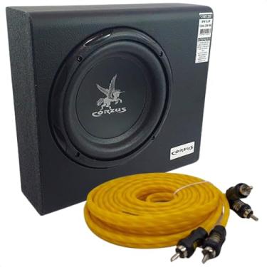 Imagem de Caixa Automotiva Amplificada Mini Slim Subwoofer 8'' Corzus 200W + Cabo Rca 5 Metros