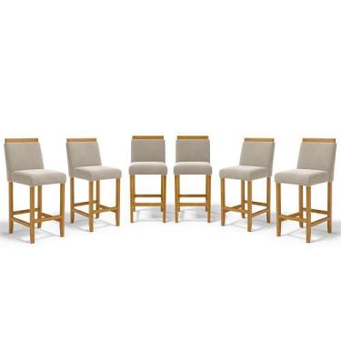 Imagem de Kit Com 6 Banquetas Eloá Madeira Maciça Assento Estofado Para Bancada 