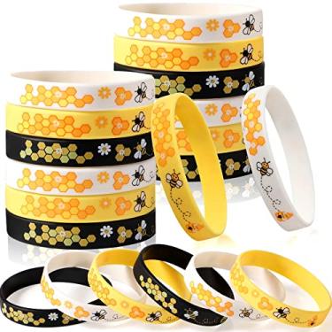 Imagem de Threan Pulseiras de silicone Bee Pacote de pulseiras de abelha para festas temáticas, Dia Mundial da Abelha, lembrancinhas de aniversário, decorações de sala de aula, primavera, verão, artigos de