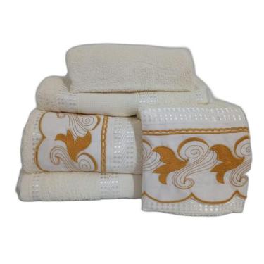 Imagem de Jogo Toalha Banho Gigante Luxo Nobre 5 Pçs Bordadas Palha - Thais Enxo
