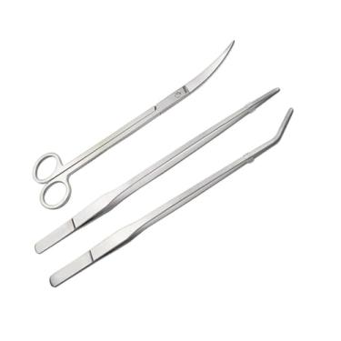 Imagem de Kit Conjunto de Ferramentas para Aquários e Terrários | Tesouras e Pinças em Aço Inoxidável | Poda de Plantas e Algas | Paisagismo Aquático