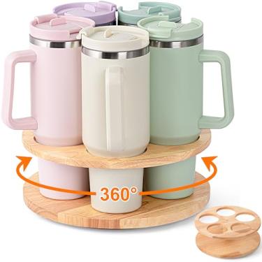 Imagem de MyLifeUNIT Organizador de garrafa de água para copos Stanley 1,134 g/850 g/567 g, organizador de copos de madeira giratório 360°, suporte de copo Stanley para armazenamento de armário (amarelo)