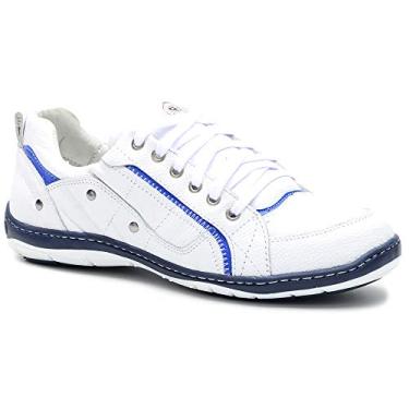 Imagem de Tenis Casual Top Conforto Estilo Passeio Em Legitimo Couro Legitimo Dt 2020 (43, Branco Azul)