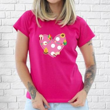Imagem de Camiseta rosa babylook junina festa quadrilha são joão camisa look dif