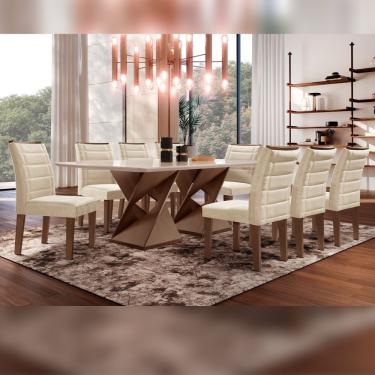 Imagem de Conjunto Sala De Jantar Genova Tampo Vidro/Mdf Com 8 Cadeiras Genova Smart Plus Cel Móveis Chocolate/Off White/Bege