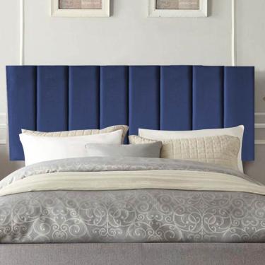 Imagem de Painel Estofada Carla 90cm Solteiro Para Cama Box Quarto Suede Azul Marinho