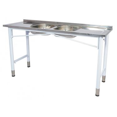 Imagem de Pia Industrial Benfati Inox 430 160x53cm Pés Pintados Concretada Com 2 Cubas 817