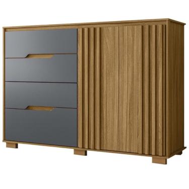 Imagem de Cômoda 4 Gavetas 2 Portas Ripadas Texas - Freijó / Cinza Freijó / Cinza