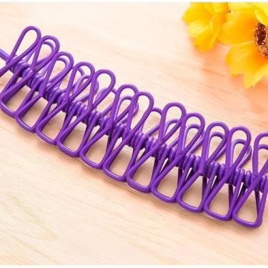 Imagem de Varal Corda Multifuncional 12 Pregadores de Metal Roupas Cor:Roxo. Multifuncional.Fácil de Instalar e Desinstalar.Compacto e Portátil.Ideal para Diversas Peças.
