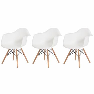 Imagem de Kit 03 Cadeiras Charles Eames Eiffel Com Braço Branca Base Madeira