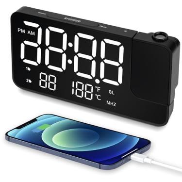 Imagem de WAIGESEN Despertador Com Projeção Para Quarto - Rádio Projetor Giratório De 180°, Display Led, Alarme Duplo, Dimmer Crianças, Idosos, Pessoas Sono Pesado, Soneca, 12/24 Horas, Horário Verão