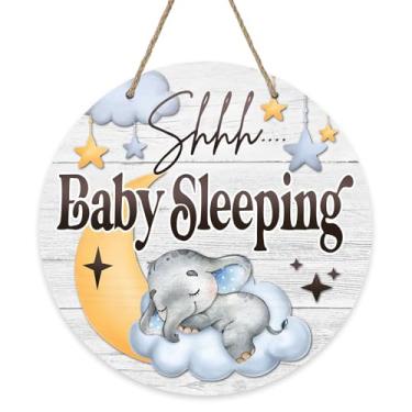 Imagem de Deroro Placa De Porta Da Frente "Shhh, Bebê Dormindo", Elefante, Lua, Nuvem, Estrelas, Cabide Madeira, Decoração Quarto Infantil, Bebê, Menino, Menina, Guirlanda Rústica Parede Interna