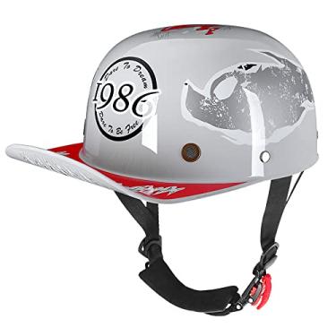 Imagem de Woljay Capacete De Motocicleta Vintage Retrô Aberto, Boné Beisebol, Meio Capacete, Masculino E Feminino, Para Ciclomotor, Jet Scooter, Street Cruiser - Certificado Dot (Extra Grande, Branco Aranha)