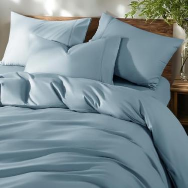 Imagem de Shilucheng Capas de edredom 100% algodão California King Size - 600 fios, capa de edredom de algodão egípcio de cetim de luxo com fecho de zíper, capas de edredom de cama de hotel 3 peças (azul