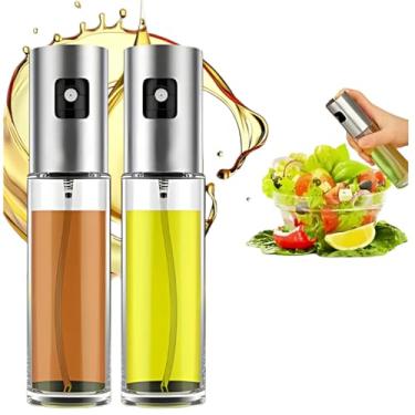 Imagem de Kit 2 Borrifador Spray Porta Óleo Azeite Vinagre Premium Recarregável 100ml de Vidro e Aço Inoxidável Sem Desperdício Ideal para Óleos e Uso Diário na Cozinha