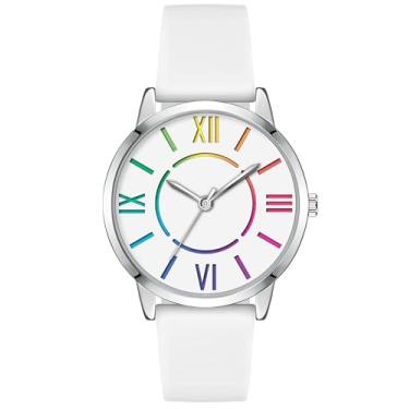 Imagem de Bisley Relógio feminino com mostrador colorido, fácil de ler, à prova d'água, Branco, Casual