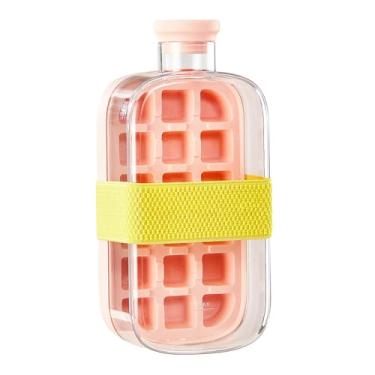 Imagem de Bandeja portátil para cubos de gelo com botão de liberação e molde de silicone à prova de vazamento – Máquina de gelo reutilizável de 500 ml (rosa, 765 g)