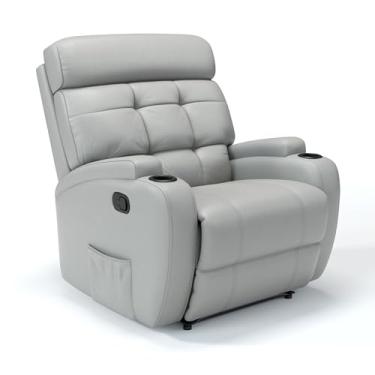 Imagem de Poltrona do Papai Reclinável Manual Couro Bovino com Massageador (Cinza Griggio)