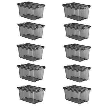 Imagem de Kit 10 Caixa Organizadora 50 Litros Plástica Preta Livre BPA Plasvale,
