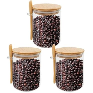 Imagem de Kit 3 Potes Vidro com Suporte 450ml Colher e Tampa em Bambu