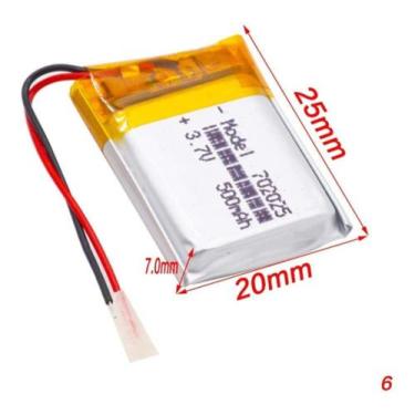 Imagem de Bateria 3.7v 500 Mah 7mm X20mm X30mm 2 Fios 702030 - bgb