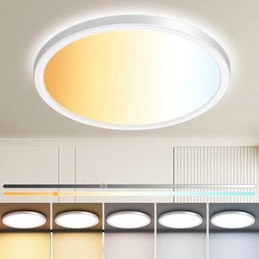 Imagem de zemty Luminária De Teto 13", 3000K/3500K/4000K/5000K/6500K, Ajustável, Embutida, Led, 2400Lm, 24W, Redonda, Plana, Para Cozinha, Banheiro, Quarto, Branca