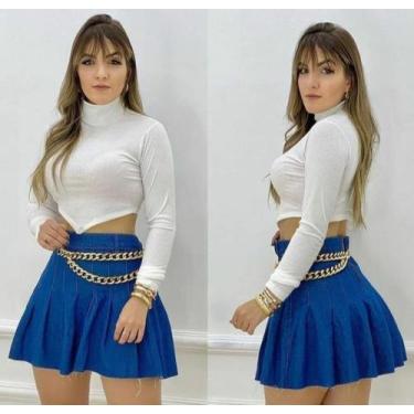 Imagem de blusa cropped gola alta manga longa malha canelada triangulo - moda fi
