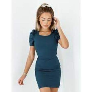 Imagem de Vestido feminino manga princesa bufante curto malha canelada com elast