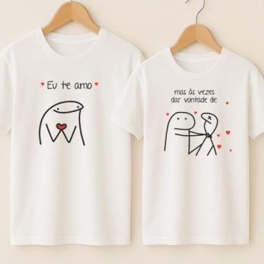 Imagem de Camiseta Algodão Unissex Casal Estampa Eu Te Amo Mas As Vezes Da Vonta