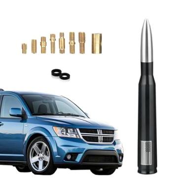 Imagem de Antena bullet de carro caminhão 50 cal, acessórios de rádio universais para GMC Sierra 1500 Chevy Dodge Ram Silverado 1500 2500 3500 Ford F150 F250 F350 decoração de caminhão de carro (prata preta)