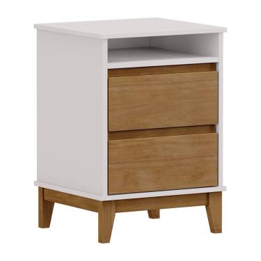 Imagem de Mesa De Cabeceira Prata 2 Gavetas Nicho Off White - Freijó