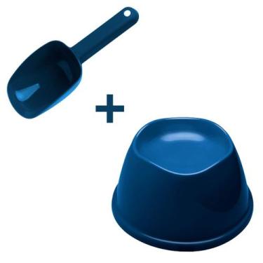 Imagem de Kit Pote Comedor Alto Elevado Pet + Pá Dosadora Colher Ração - Stark P