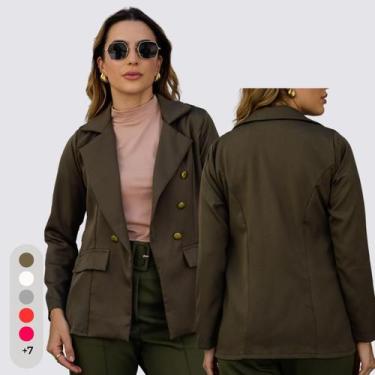 Imagem de Blazer Feminino Alfaiataria Com Botões - IVSTORE, Verde militar, P(36-