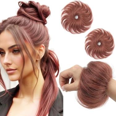Imagem de FGZJMAE Aplique De Cabelo Estilo Coque Bagunçado 100% Humano, Castanho Escuro, Tipo Rosquinha, Elástico Borracha Para Crianças Em Idade Pré-Escolar, Extensões Rabo Cavalo (2 Unidades, Nº 33)