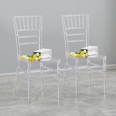 Imagem de BOOSDEN Pacote com 2 cadeiras Chiavari transparentes, cadeiras de plástico acrílico transparente, cadeiras de jantar sem braço, cadeira Chiavari resistente para cozinha, festa, evento, casamento