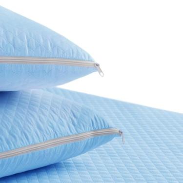 Imagem de KIT 2 Capa Protetora Impermeável para Travesseiro, 70 x 50 cm, com Zíper 4 Camadas 6 CORES (AZUL, 70X50)