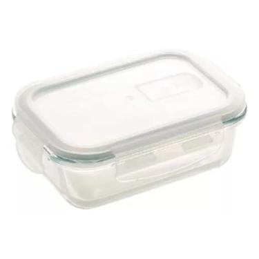 Imagem de Pote de Vidro Hermético com Tampa, Freezer/Microondas e geladeira - 640ml, 17 x 12 x 6,5cm, Transparente, 4 Travas, para Marmitas Saudáveis.