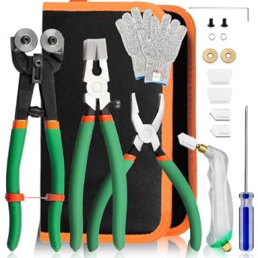 Imagem de LEONTOOL Kits de cortador de mosaico de vidro, incluindo alicate de pinça de vidro com rodas com alicate de corrida de vidro de substituição e alicate Grozer disjuntor, conjunto de cortador de vidro