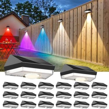 Imagem de UGDLUCK Luzes de cerca solares RGB e brancas quentes, 8 cores, crepúsculo ao amanhecer, luzes solares de deck para exterior/pátio/quintal/parede/piscina/cerca/corrimão/degrau, conjunto de 20 carcaças