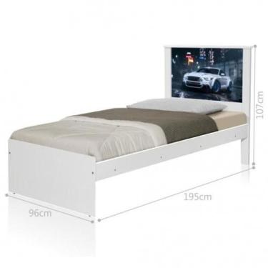 Imagem de Cama Solteiro com Cabeceira Carro Branco Potente - Kids Mobili