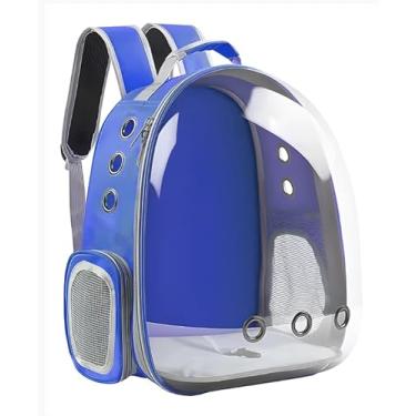 Imagem de Mochila De Transporte Para Pets Cachorros E Gatos Com Ventilação Transparente E Visão Panorâmica Bolsa Astronauta Passeio Animal De Estimação Portátil (Azul)