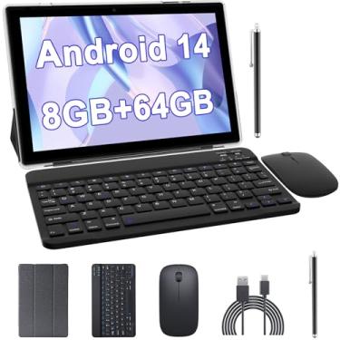 Imagem de Tablet com teclado 10 polegadas 2 em 1 conjunto de tablets inclui capa de mouse Stylus filme, 4 GB + 64 GB até 512 GB tablet Android 11, WiFi Bluetooth 6000mAh bateria 8MP câmera dupla, certificação