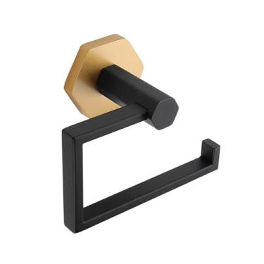 Imagem de GERZWY Suporte de papel higiênico de banheiro SUS 304 aço inoxidável suporte de rolo de papel de seda suporte de parede (preto e dourado)