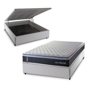 Imagem de Conjunto Box Baú Branco Casal Dakota Preto 138x188x64 Espuma D33