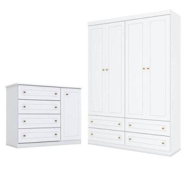 Imagem de Cômoda E Guarda Roupa Infantil Americano 4 Portas Branco - Henn - MÓVE