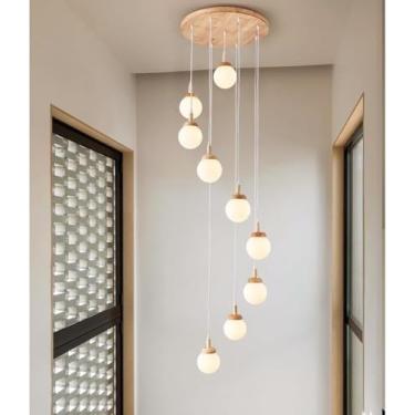 Imagem de Pendente E27 Escada De Madeira Moderna Lâmpada Longa Pendurada Para Tetos Altos Lustres De Comprimento Ajustável Luz De Teto Luz De Teto De Madeira Abajur Para Escadas, One Color, 7 lights