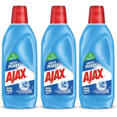 Imagem de Kit 3 Limpador Diluível Ajax Fresh Blue Limpeza Pesada 500ml
