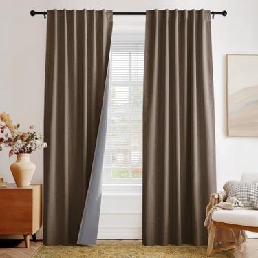 Imagem de PONY DANCE Cortinas blackout de linho de 213 cm de comprimento, 100% cortina preta completa, conjunto de 2 painéis para quarto e sala de estar, cortinas de janela com isolamento térmico para