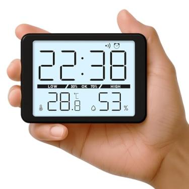 Imagem de JoFomp Relógio digital pequeno de 12,7 cm operado por bateria com atração magnética, despertador digital com retroiluminação LCD para quartos, relógios de parede modernos para decoração de sala de
