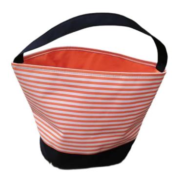 Imagem de SM SunniMix Cesta de doces de Halloween, cesta de armazenamento, decoração de Halloween, suprimentos para festa, bolsa infantil leve para crianças, sacola de, Listras Laranja